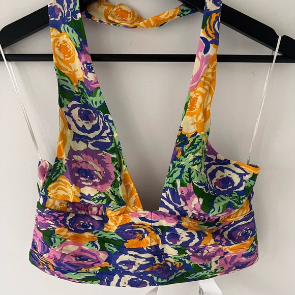 NWT Zara floral cropped Halter top - Picture 6 of 6